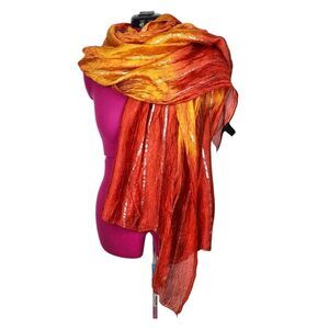 Lounge Scarf Silver Metallic Red Orange Fire Color Viscose 72x40